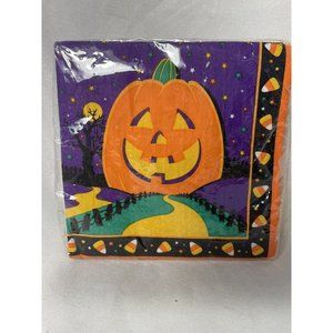 Vintage Halloween Orange Pumpkin Candy Corn Amscan Beverage Napkins 16 3-ply